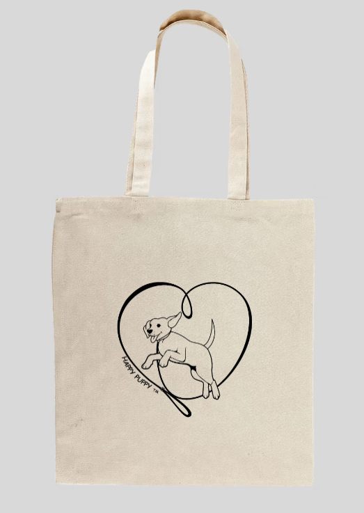 Happy Puppy Heart Canvas Tote Bag